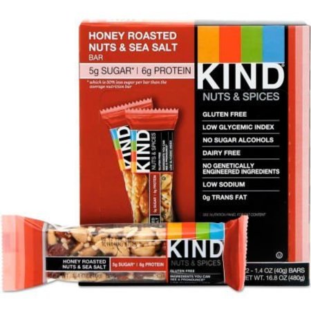 KIND KIND® Nuts and Spices Bar, Honey Roasted Nuts/Sea Salt, 1.4 oz. Bar, 12/Box 19990